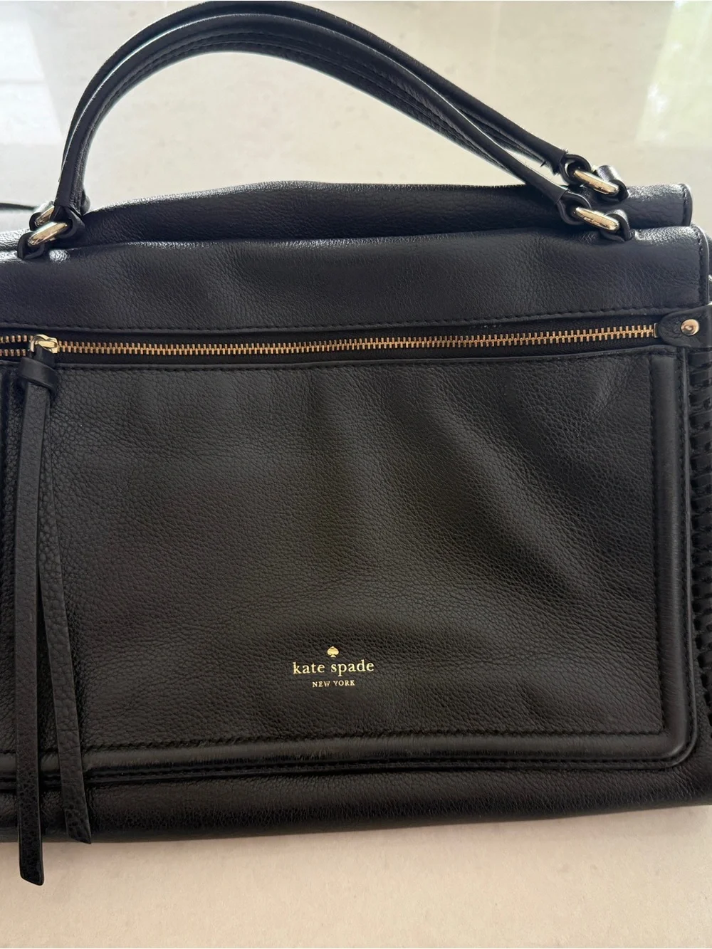 kate spade Black Leather Zip-Front Top Handle Satchel